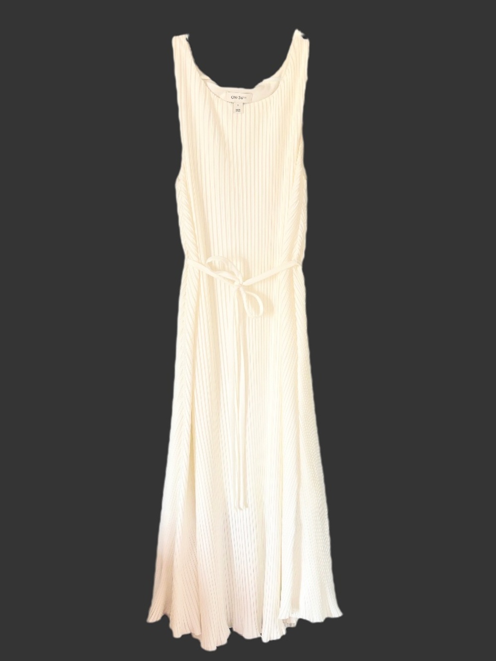 ON 34th Off-White Pleated Sleeveless Midi Dress with Tie Belt Size Small Work